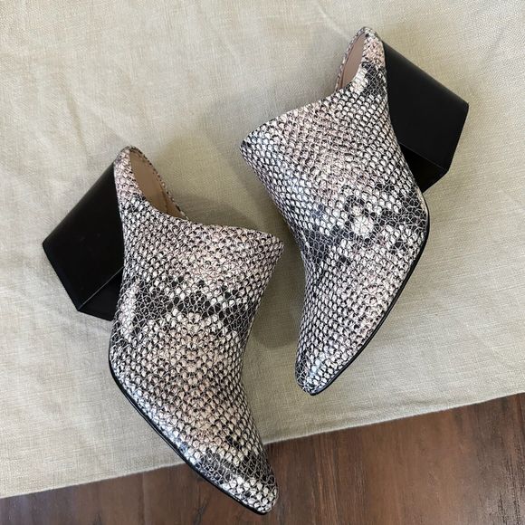 ABLE Snakeskin Leather Block Heeled Mules Pointed-Toe BRAZIL MADE - Picture 4 of 10